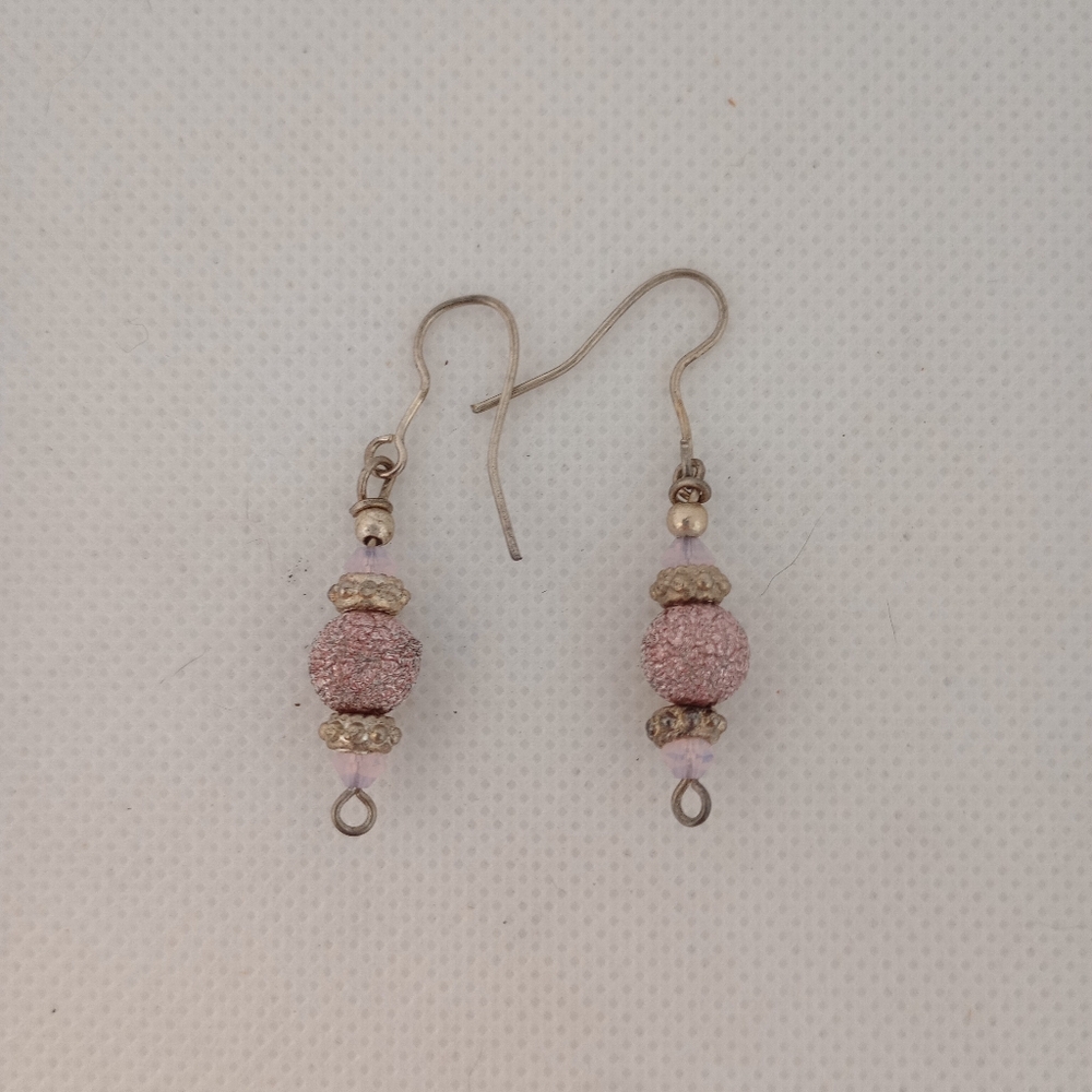Handmade Pink Dangle Earrings with Sparkly Beads Sterling Silver Pieces Gifts